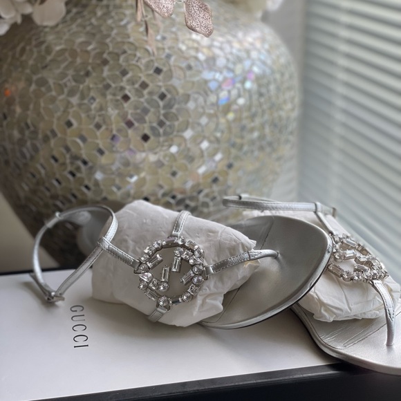 GUCCI Silver Rhinestone GG Gladiator sandal - Picture 2 of 5